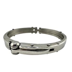 Mens Unisex Industrian Modern Stainless Steel Hinged Bangle 7.25" Bracelet